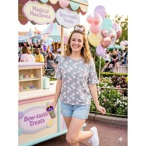 Disney Parks Womens Minnie Mouse Icon Pastel Pocket T-Shirt Gray Small
